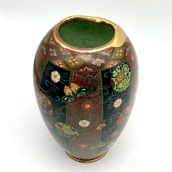 Kintsugi Antique Japanese Cloisonné Vase Meiji Era Goldstone Butterfly Floral - Picture 16 of 17